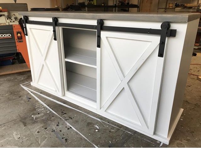 how to make a diy sliding barn door console inspired by ana white, White painted console