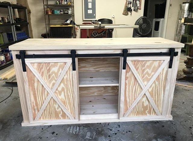 how to make a diy sliding barn door console inspired by ana white, DIY sliding door console