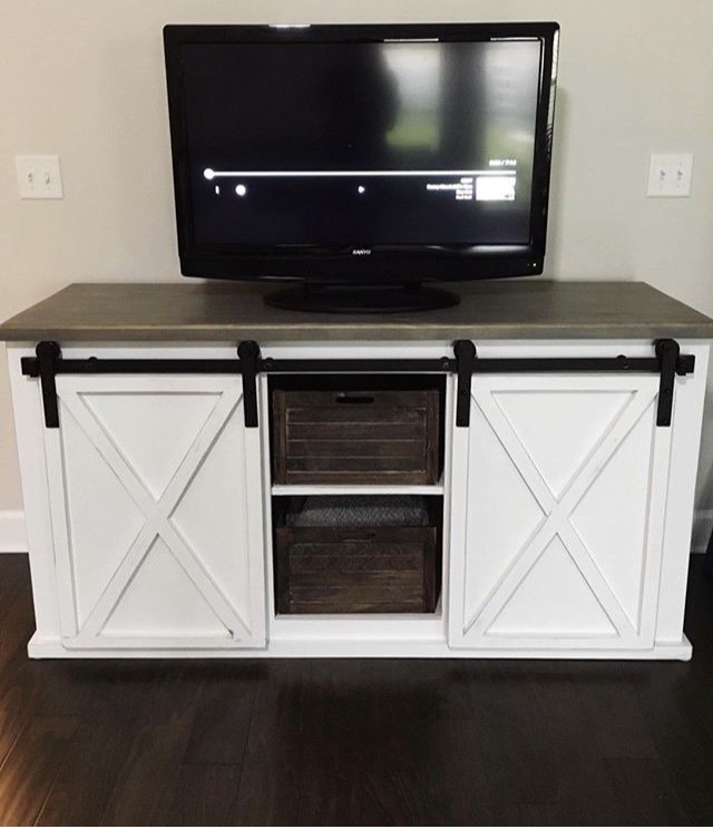 how to make a diy sliding barn door console inspired by ana white, DIY sliding barn door console