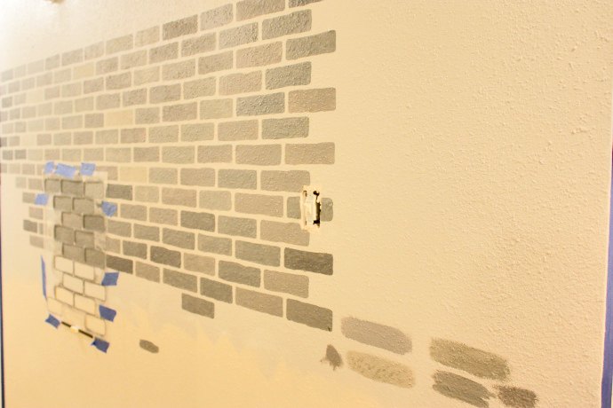 s hallway edition, A DIY Stenciled Brick Hallway Accent Wall