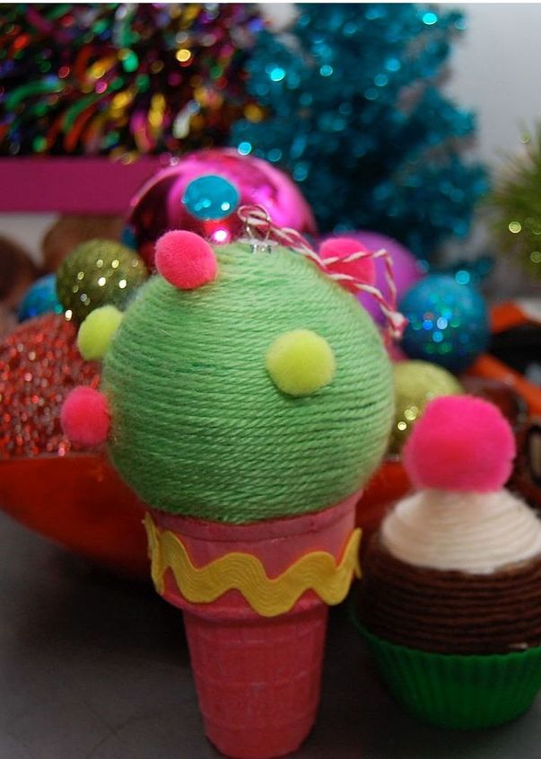 yarn wrapped cupcake christmas ornaments