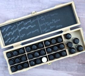 essential oil storage box upcycled from wine box