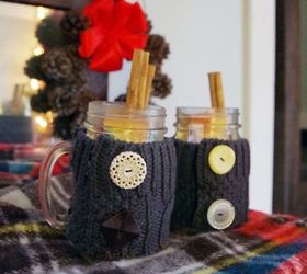 apple cider in a jar with a sweater koozie