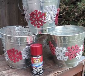 galvanized metal pails turned outdoor winter planters makeover