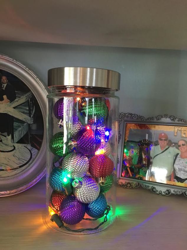 jar balls and lights add a festive holiday feel, Glass Jar balls and mini lights