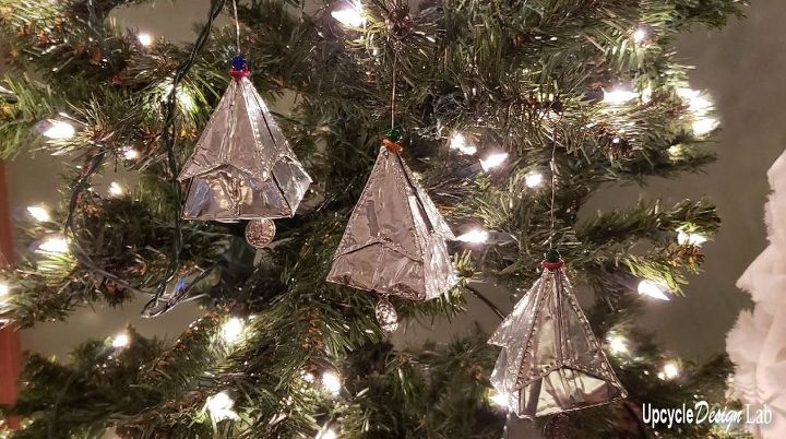upcycled pie tins origami gift box christmas tree ornament