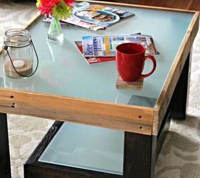 11 budget friendly diy coffee tables, Pallet and Glass Coffee Table Andrew Scrappy Geek