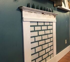 diy faux fireplace with faux brick chimney