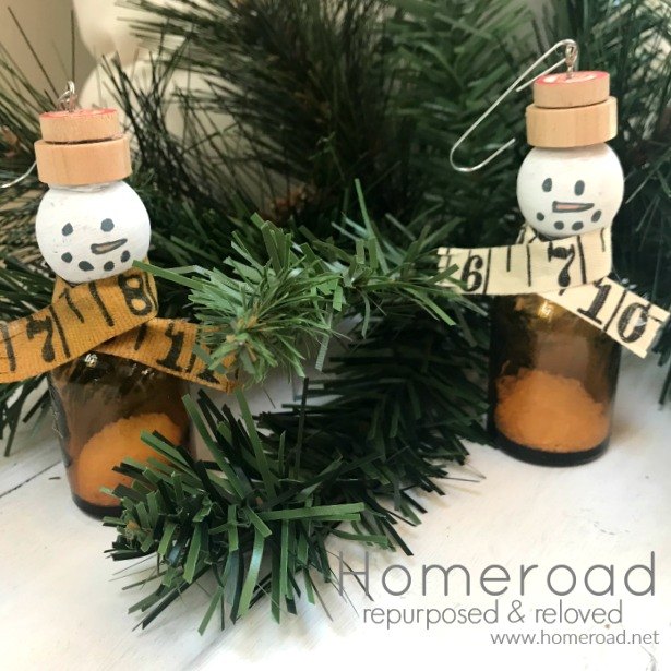recycled amber bottle snowmen