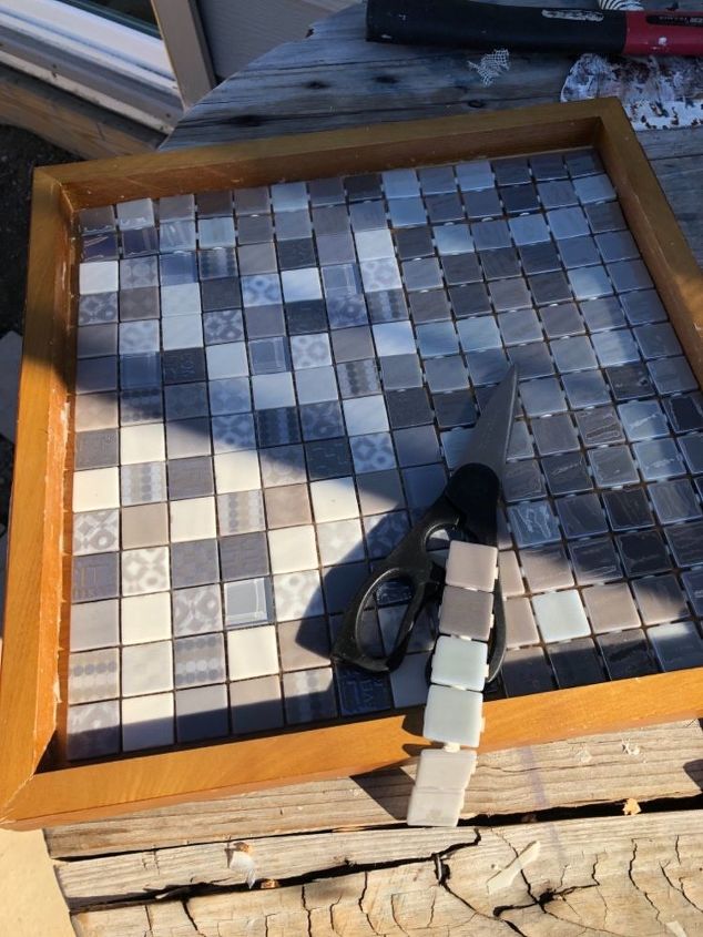 drink tray repurposed, Metallic tiles