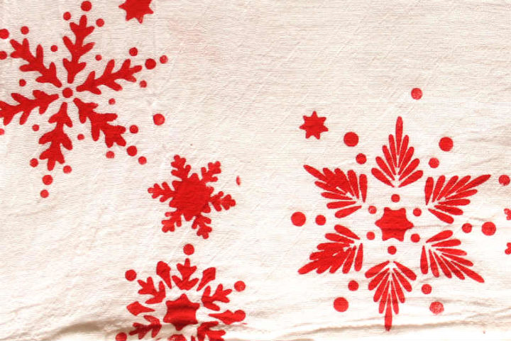 how to stencil on fabric and paper, Flour Sack Tea Towel stenciled in snowflakes