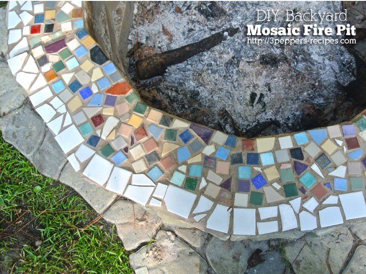 how to build a diy fire pit no matter your budget or skill level, DIY Backyard Mosaic Fire Pit Kristy Lingebach