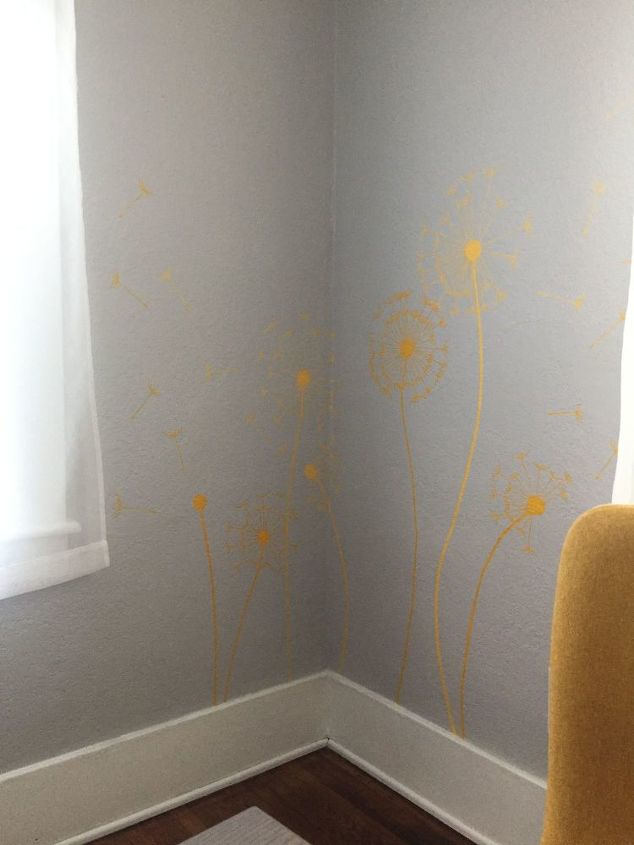painted dandelions on knockdown wall texture