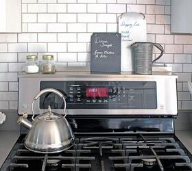 s 19 ways to organize your kitchen this new years, 1 Add a little shelf above your stove