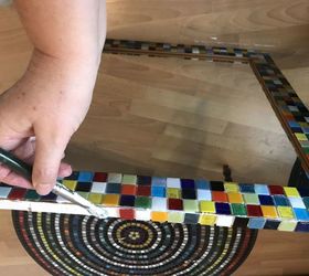 amazing mirror makeover transformed with colorful mosaic, Tile the edges