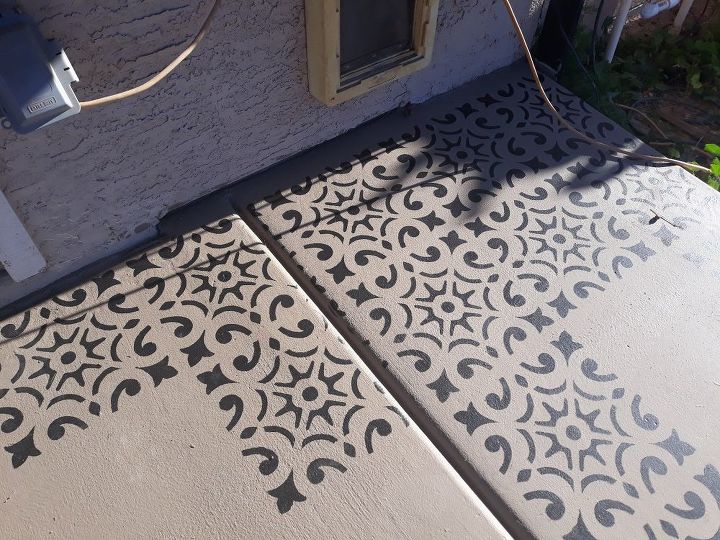 dramatic patio stenciled floor