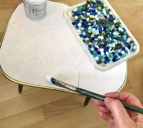 adorable little vintage table mosaic up cycle, Stick tiles with PVA adhesive