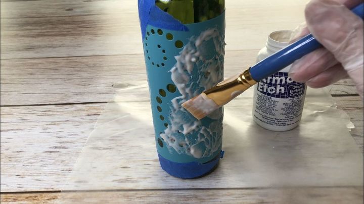etched recycled wine bottle