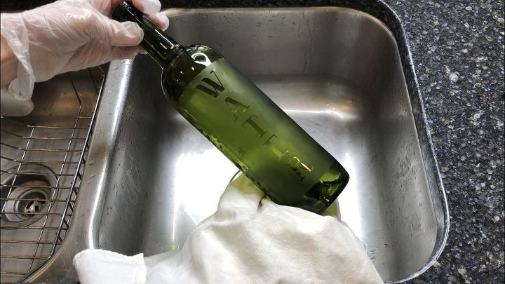 etched recycled wine bottle