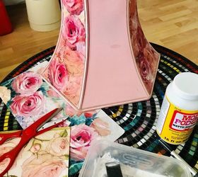 pretty pink roses decoupage lampshade up cycle, use Matte Modpodge to stick roses on shade