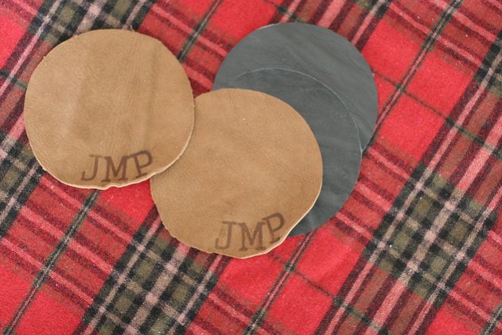 make personalized coaster from leather scraps a great gift for him
