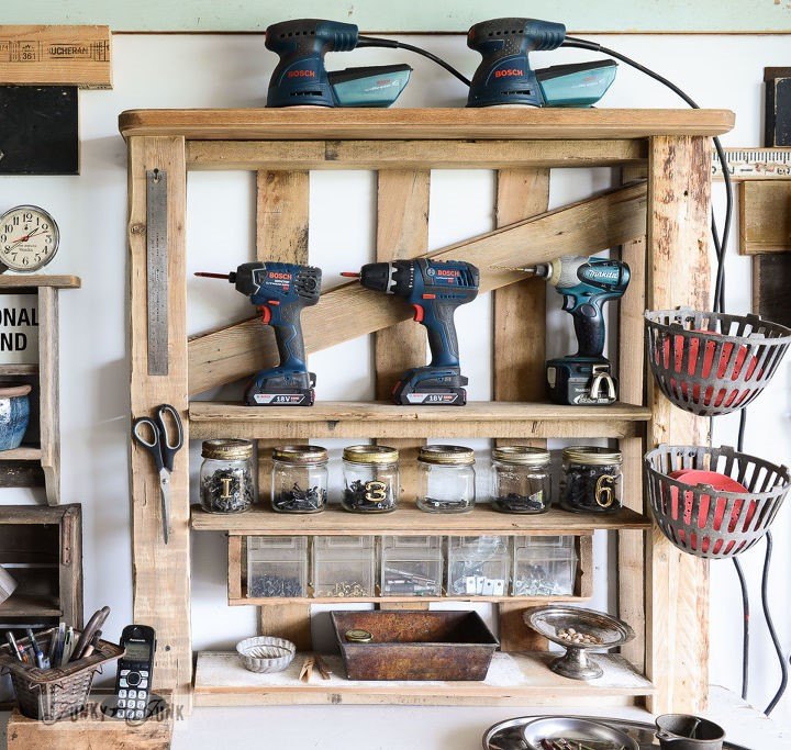 25 best diy pallet projects that will transform your home and yard, From A Lowly Pallet To The Ultimate Tool Storage Shelf Funky Junk Interiors
