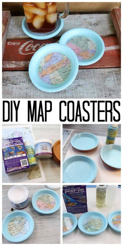 terracotta coasters with maps