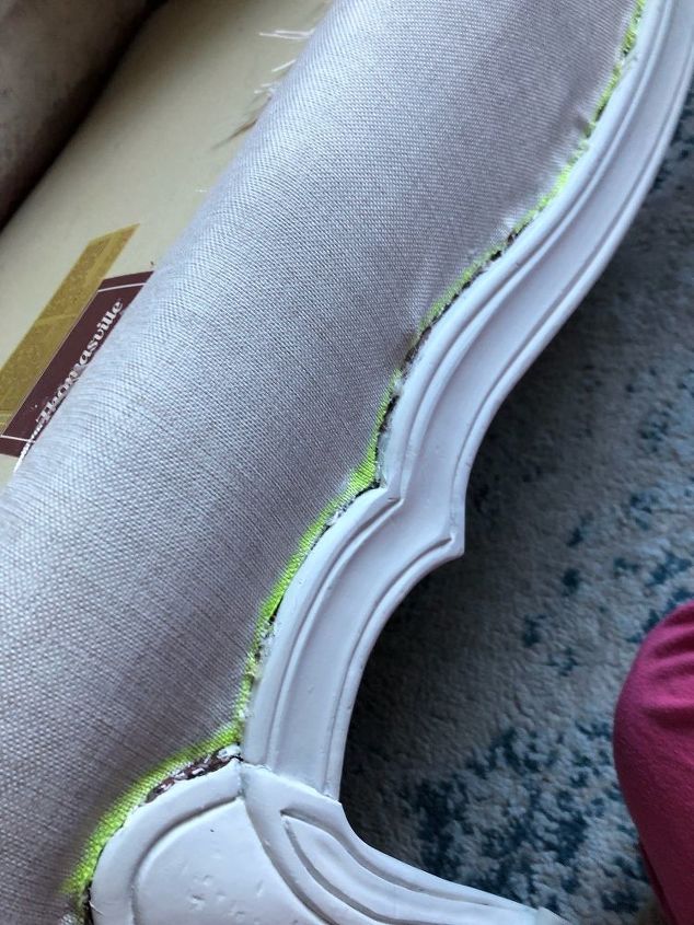 first upholstery project using hot glue gun