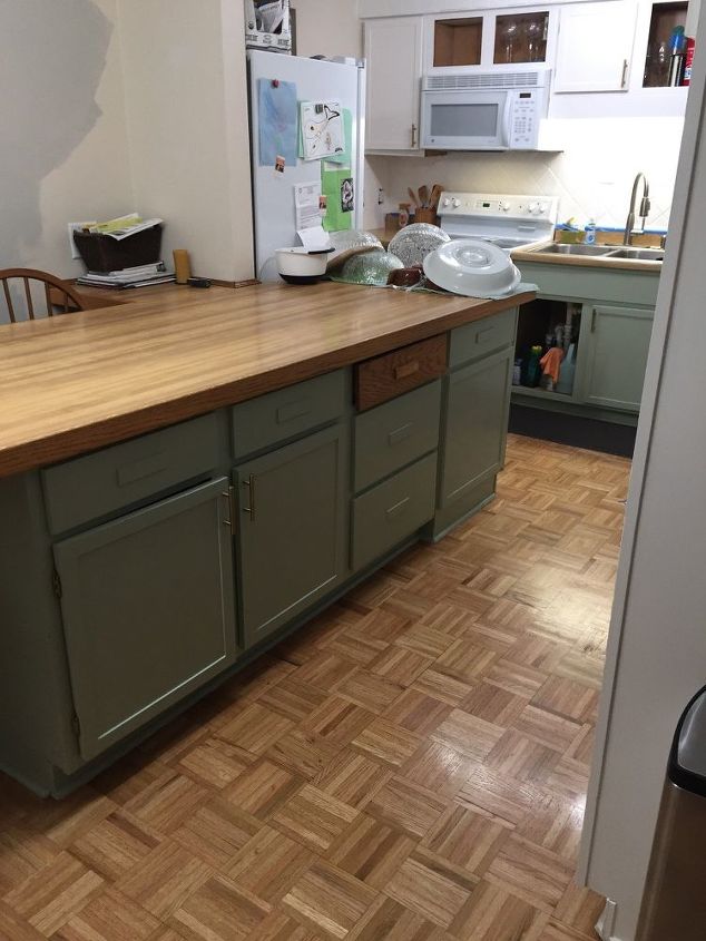 how can we update this formica counter with wood trim on a budget