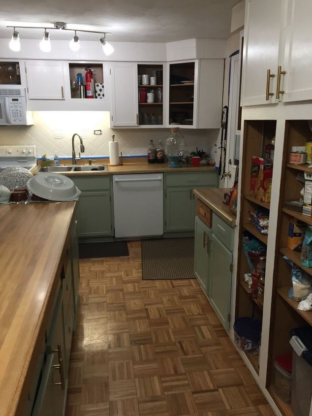 how can we update this formica counter with wood trim on a budget