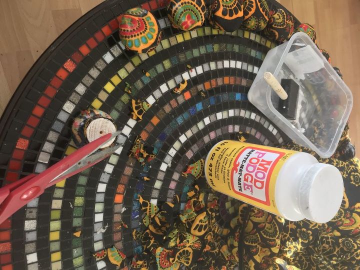 boho decoupage fabric drawer knobs, Trim the fabric underneath