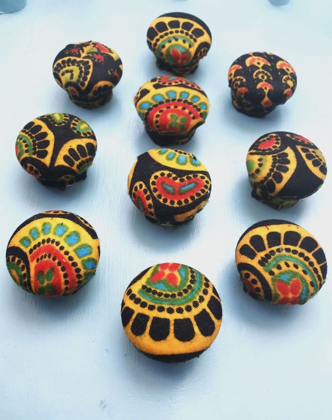 boho decoupage fabric drawer knobs, Decoupaged Drawer Knobs