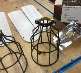 old white ceiling fan gets an update, Cage Globes and Edison Light Bulbs