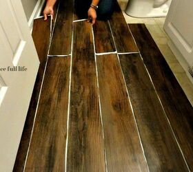 easy budget friendly diy bathroom makeovers, Peel and Stick Hardwood Floors for Your Bath A Grace Full Life