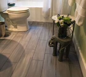 easy budget friendly diy bathroom makeovers, Bathroom Floor Tile or Paint The Design Bungalow