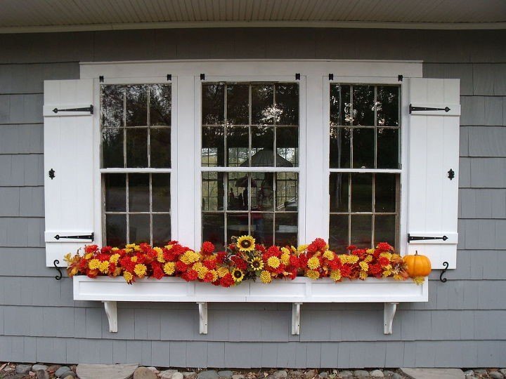 the best outdoor fall decor and fall decorating ideas for every home, Window Box Fall Decoration Jan Marie