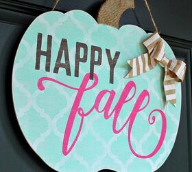 the best outdoor fall decor and fall decorating ideas for every home, Shabby Chic Happy Fall Pumpkin Door Hanger Where the Smiles Have Been