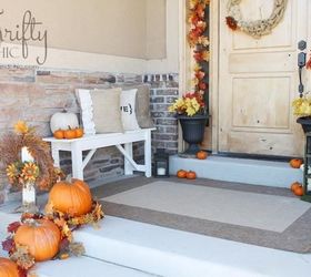 the best outdoor fall decor and fall decorating ideas for every home, Fall Porch and DIY Outdoor Bench Thrifty and Chic