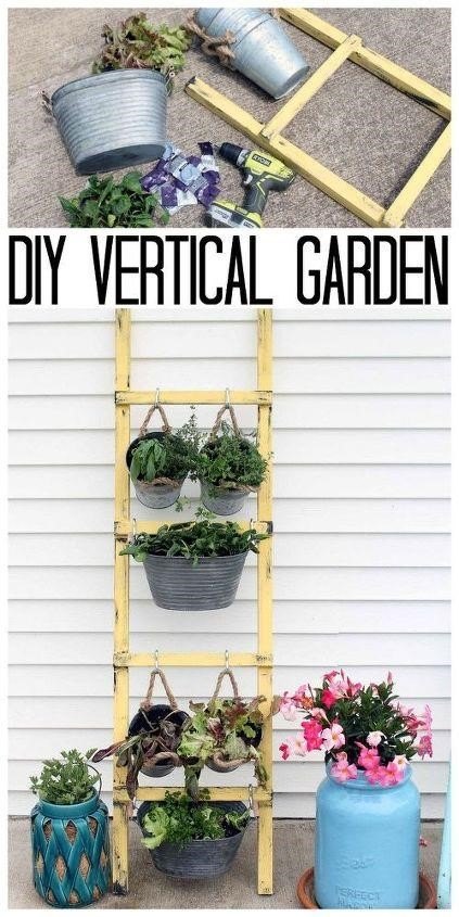 the most ingenious vertical garden ideas for small spaces, DIY Ladder Vertical Garden Angie CountryChicCottage