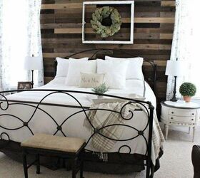 12 showstopping diy bedroom wall decor ideas, Wood Wall Bedroom Claire The Rustic Pig