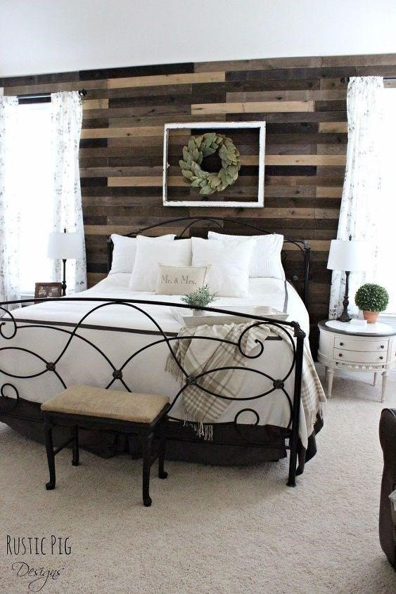 12 showstopping diy bedroom wall decor ideas, Wood Wall Bedroom Claire The Rustic Pig