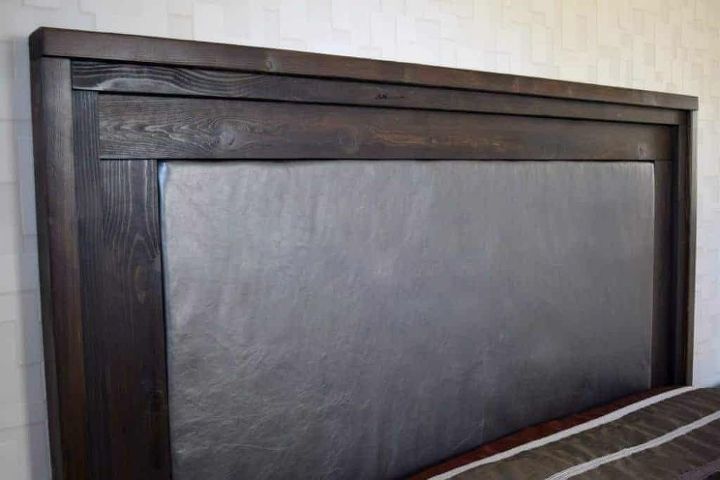 20 best diy wooden headboard ideas, Wood and Leather Headboard Vineta The Handyman s Daughter