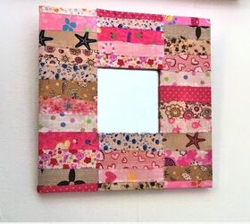 how to easily transform that old mirror frame with scraps of fabric, Pretty Fabric Mirror makeover