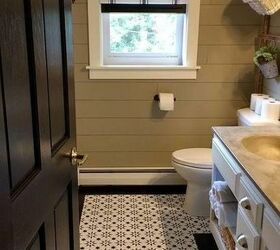 beautiful bathroom tile ideas that will make you want to renovate, Stenciled Bathroom Tiles Elizabeth Creating Rustic Charm