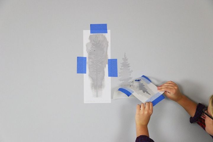 how to stencil a misty mountain wall mural