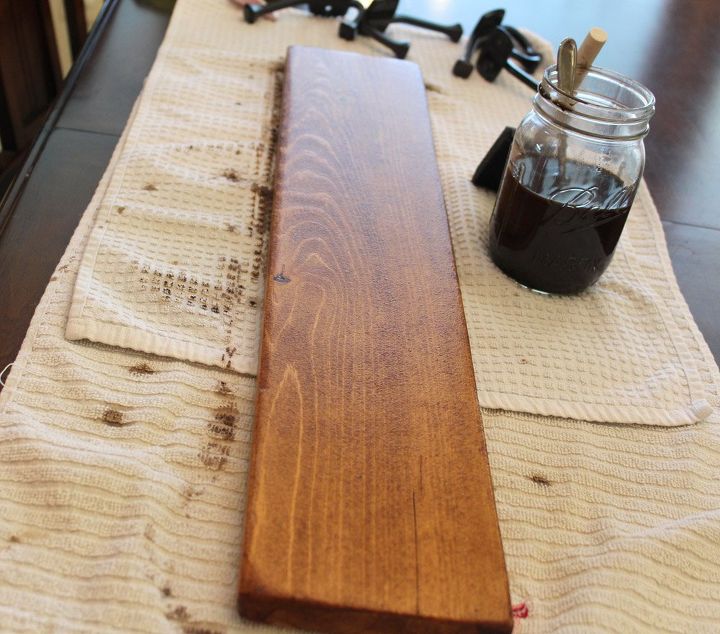 easy diy hook rack with natural wood stain