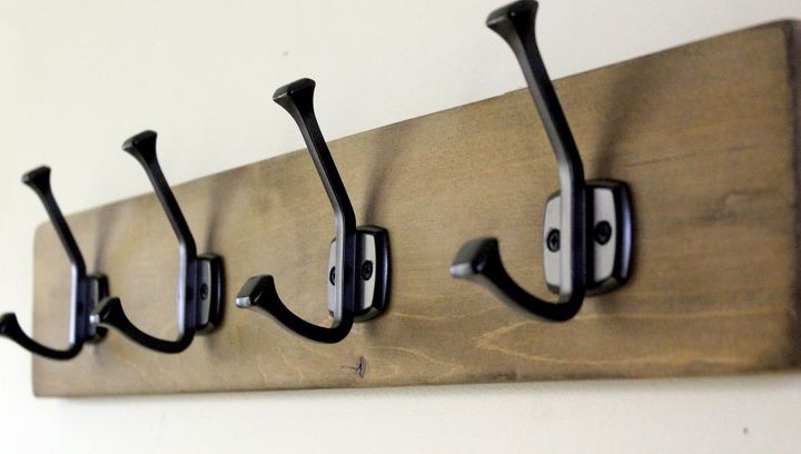 easy diy hook rack with natural wood stain