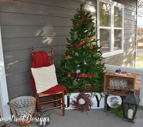 20 front porch ideas for any home or budget, Thrift Store Front Porch Christmas Decor Judy Herbert Ainger at Vintage Street Designs