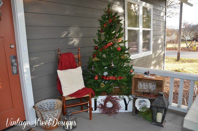 20 front porch ideas for any home or budget, Thrift Store Front Porch Christmas Decor Judy Herbert Ainger at Vintage Street Designs