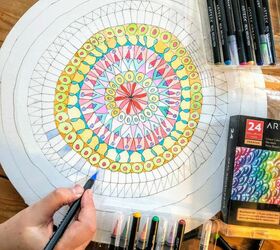 colourful doodle wall mandala, Using Arteza water colour brush pens